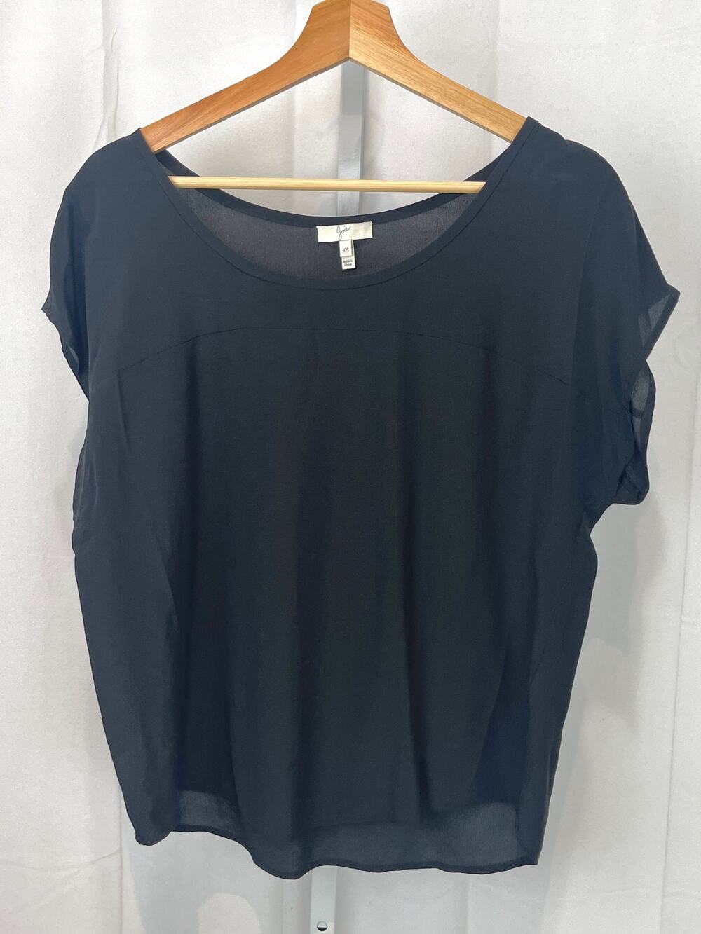 JOIE Silk Scoop Neck Top Cap Short Sleeve Black Size XS